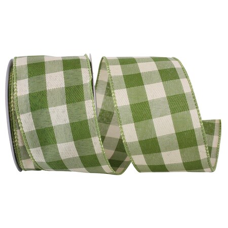 Reliant Ribbon 2.5 in. Celine Plaid Twill Wired Edge Ribbon, Moss - 10 Yards 93228W-043-40F